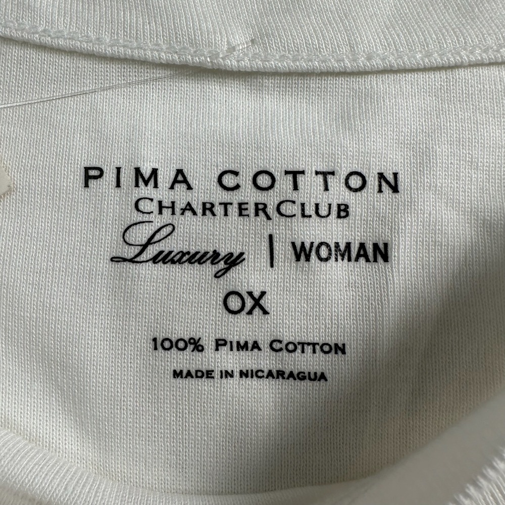 Charter Club Luxury Woman White Pima Cotton Boat Neck 3/4 Sleeve Top 0X NEW - Picture 3 of 6